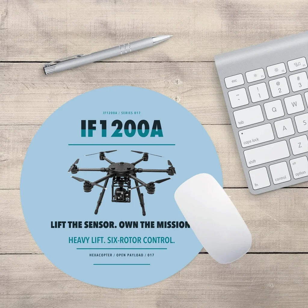 Inspired Flight IF1200A design on light blue round mouse pad