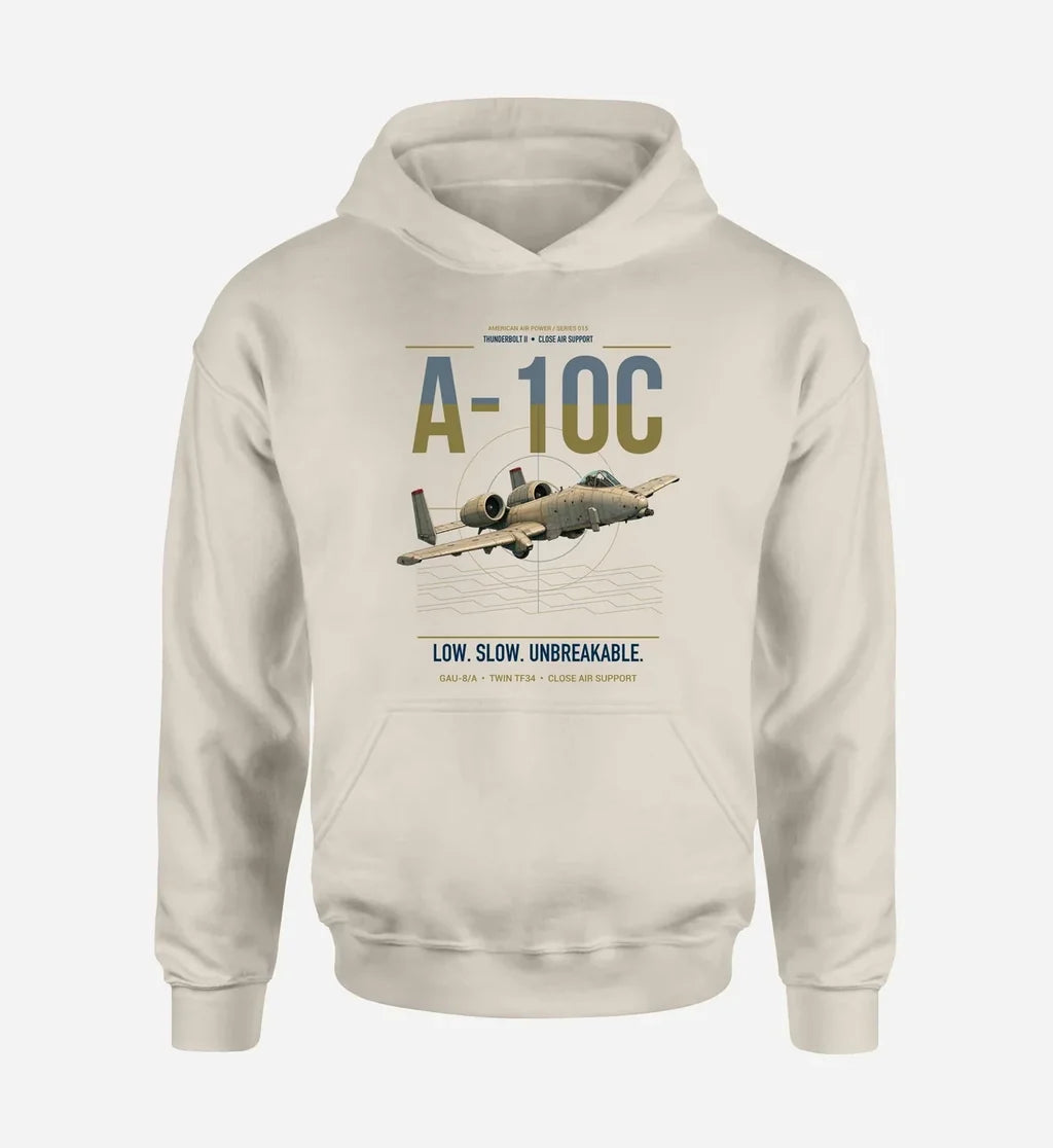 A-10C Thunderbolt II design on khaki double-side hoodie, single-side print