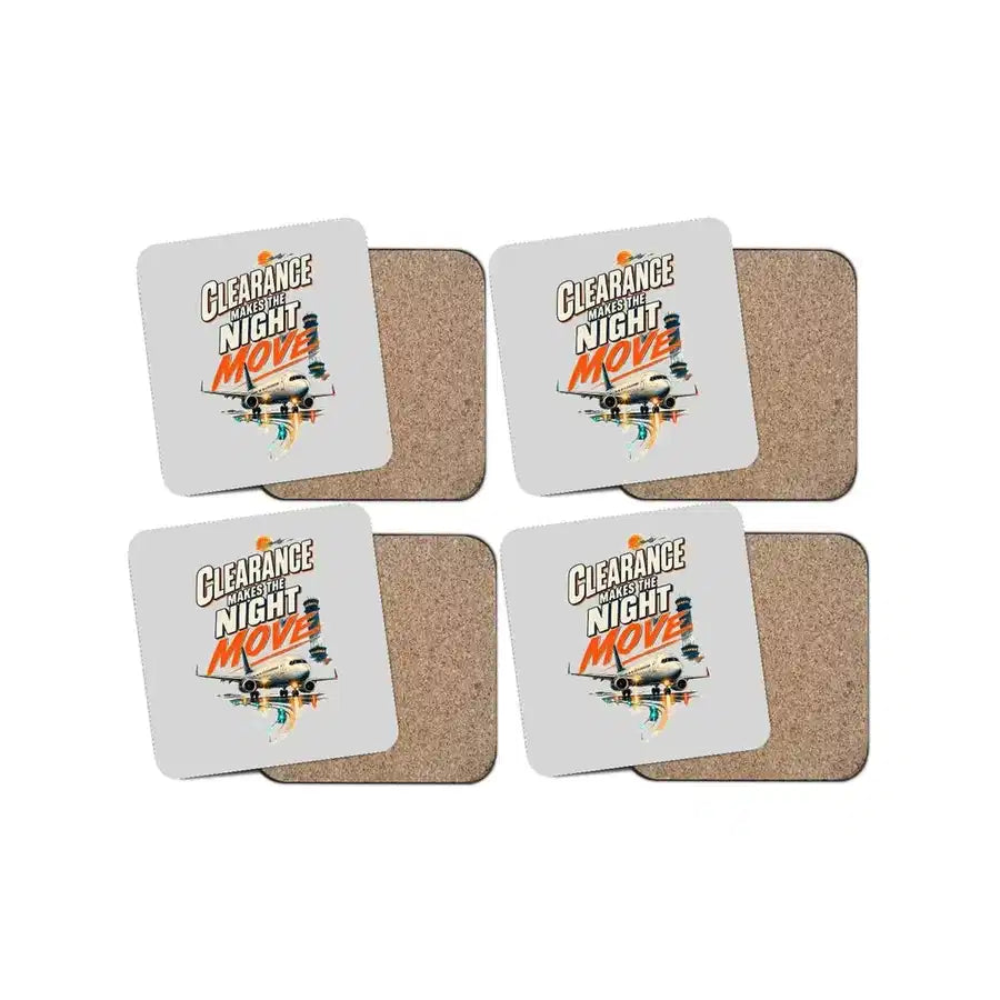 Clearance Makes The Night Move design on light gray 4 pieces set coaster