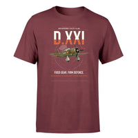 Thumbnail for Fokker D.XXI — Dutch LVA aircraft 221 design on dark red t-shirt, single-side print