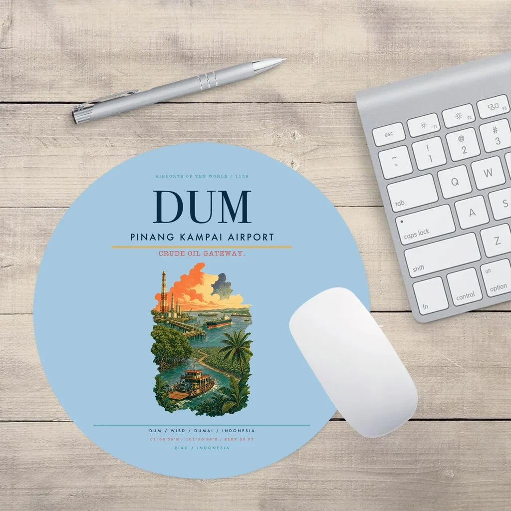 Pinang Kampai Airport (DUM) design on light blue round mouse pad
