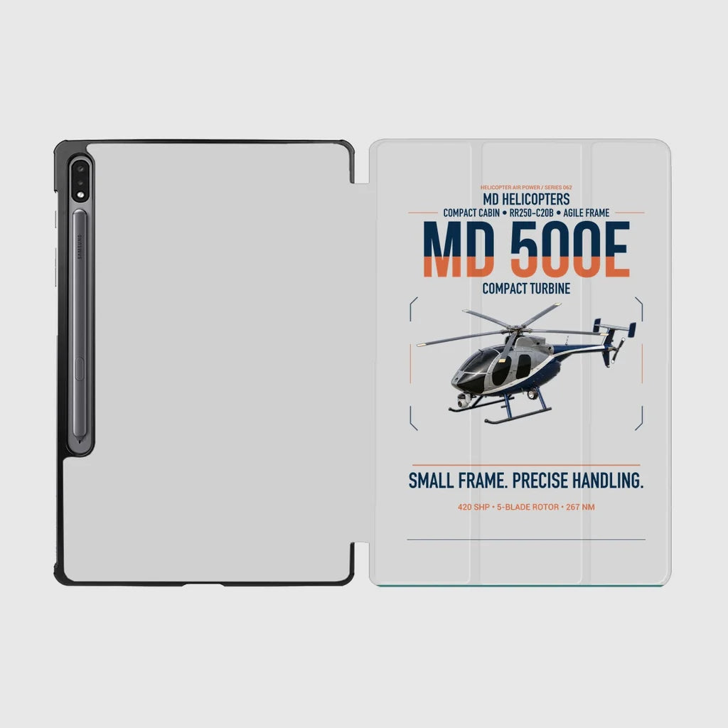 MD Helicopters MD 500E design on light gray samsung tablet tablet case