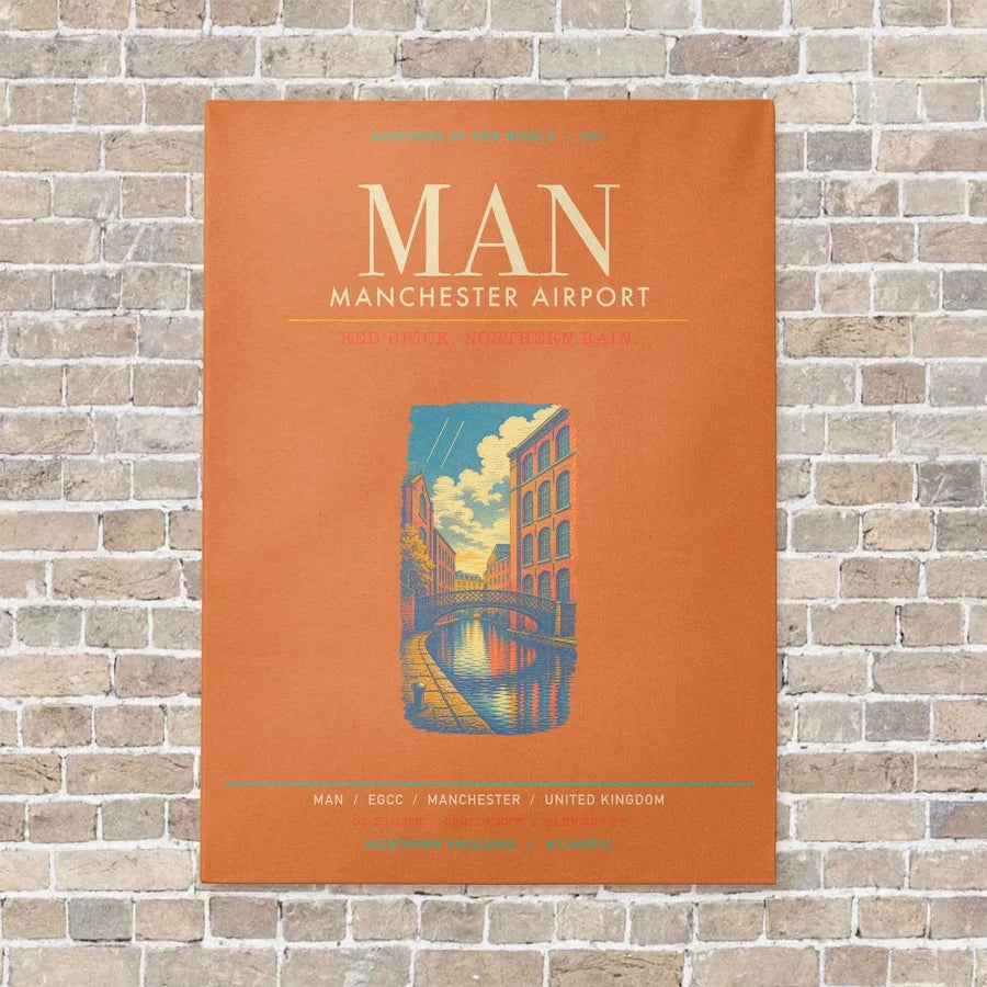 Manchester Airport MAN - Canvas Framed - Orange