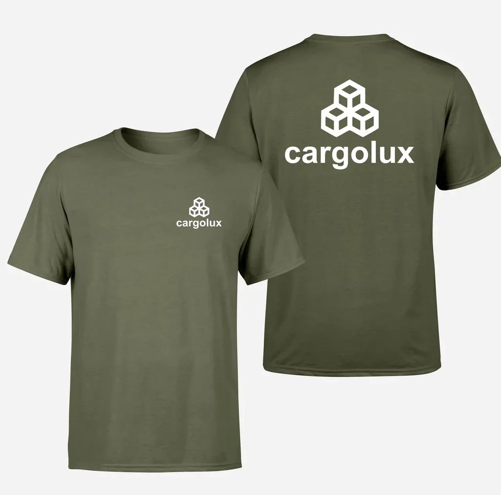 Cargolux logo on green army double side t shirt