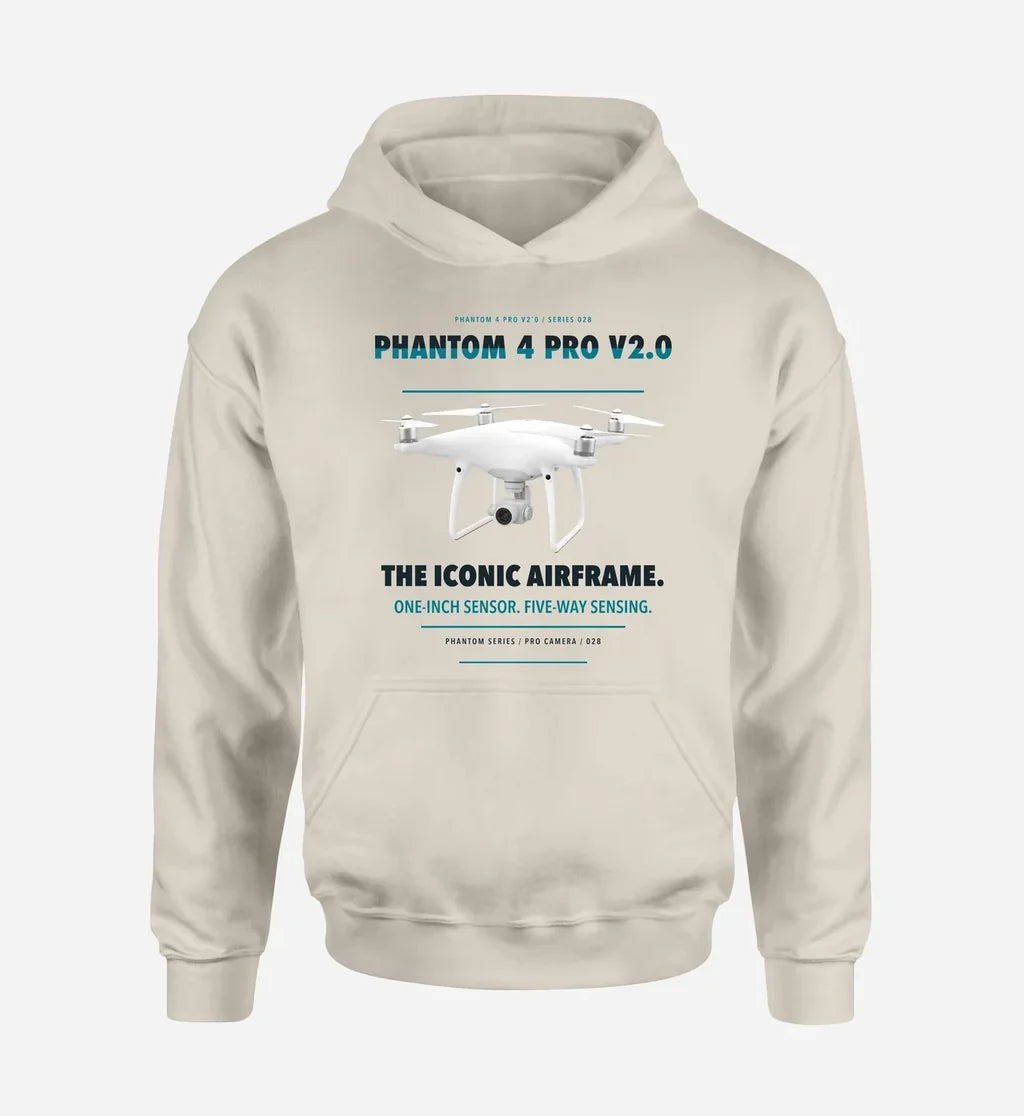 DJI Phantom 4 Pro V2.0 design on khaki hoodie single side