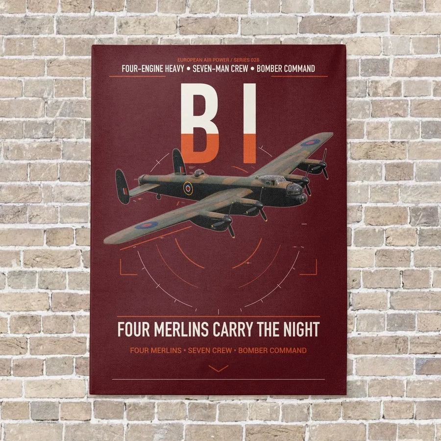 Avro Lancaster B I vertical canvas print - no frame - dark red background