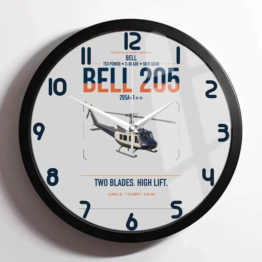 Bell 205A-1++ design on light gray framed wall clock
