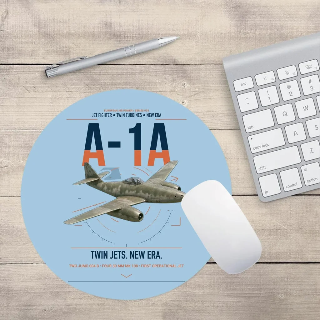 Messerschmitt Me 262A-1a design on light blue round mouse pad