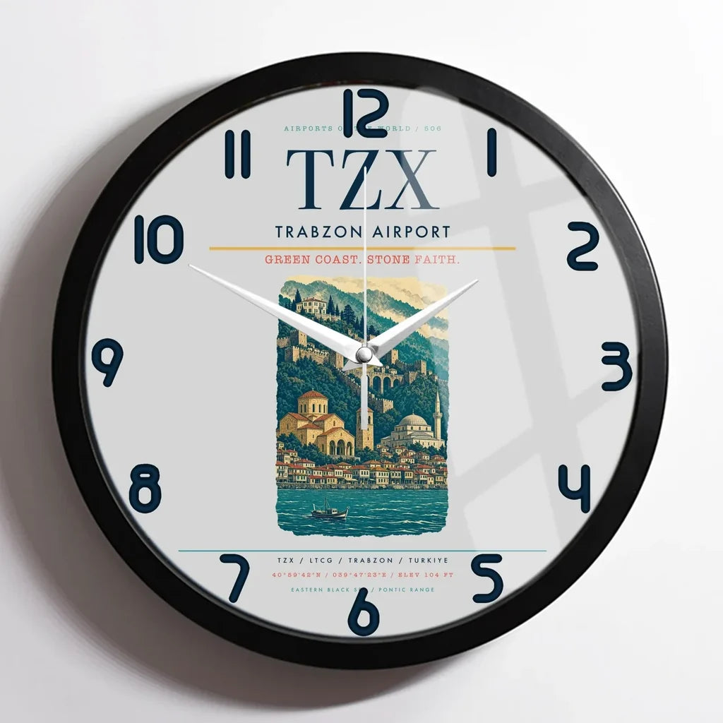 Trabzon Airport (TZX) design on light gray framed wall clock