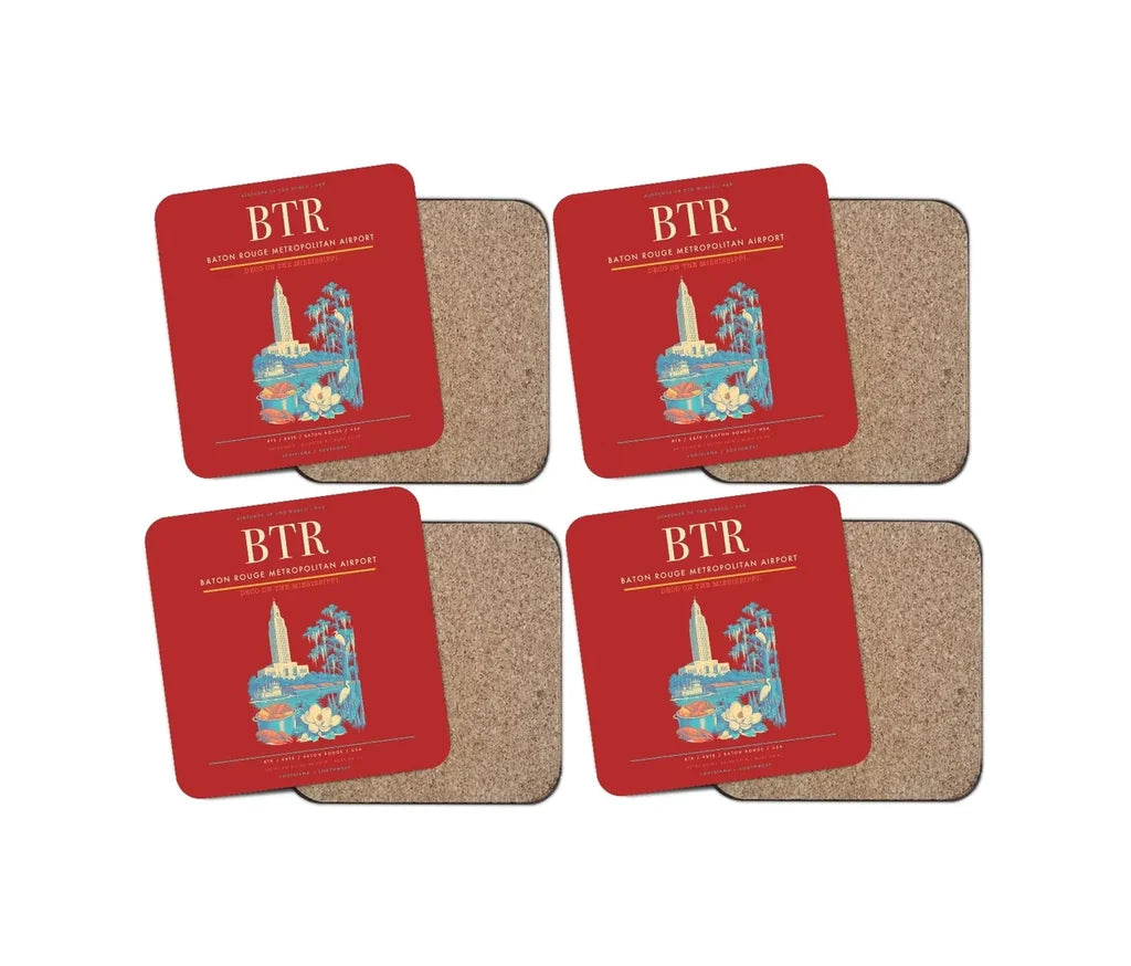 Baton Rouge Metropolitan Airport BTR Coaster 4-Pieces-Set - Red