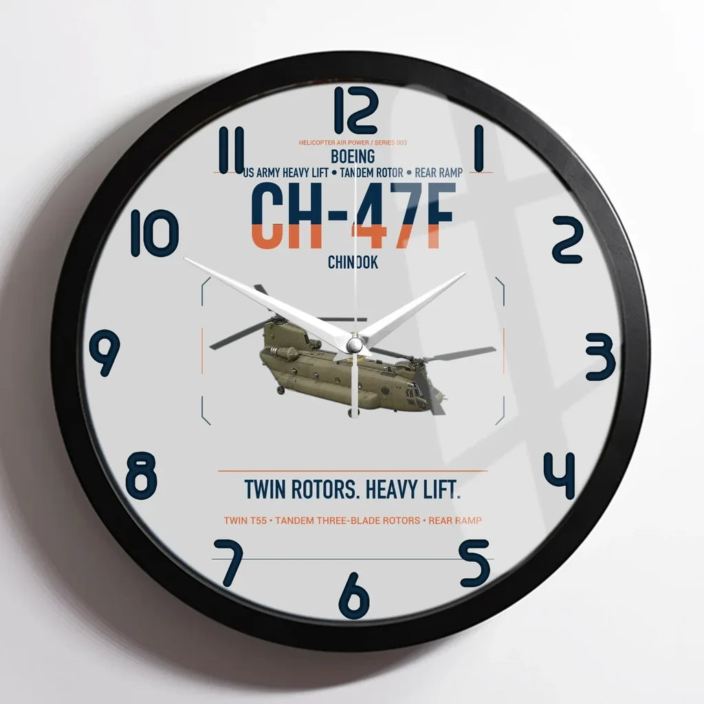 Boeing CH-47F Chinook design on light gray framed wall clock