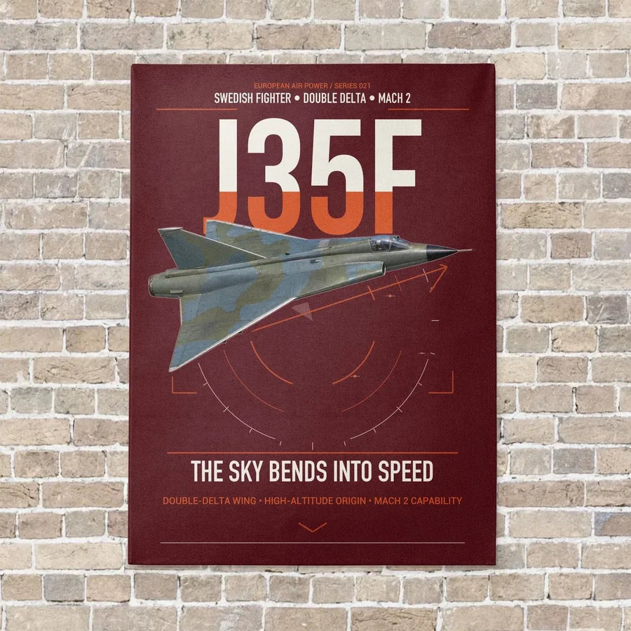 Saab J 35F Draken vertical canvas print - no frame - dark red background