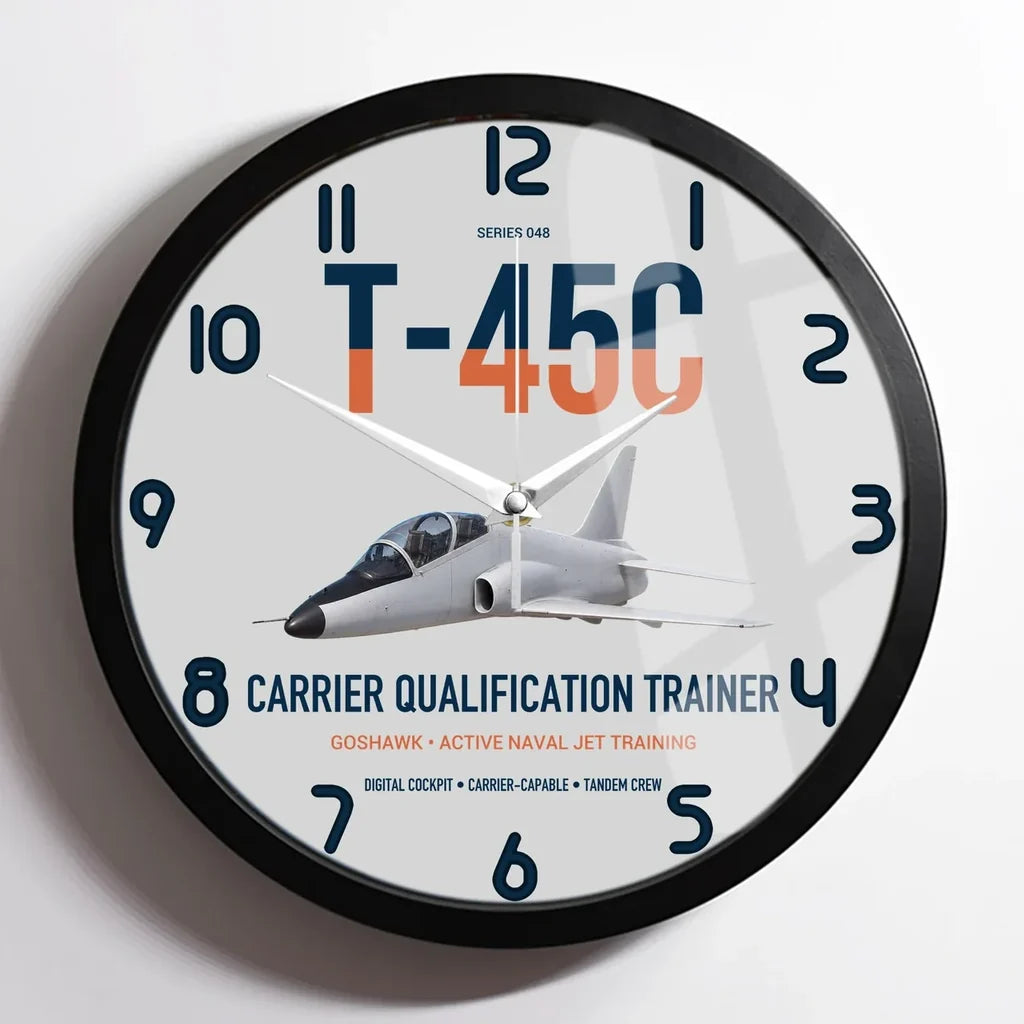 T-45C Goshawk design on light gray framed wall clock