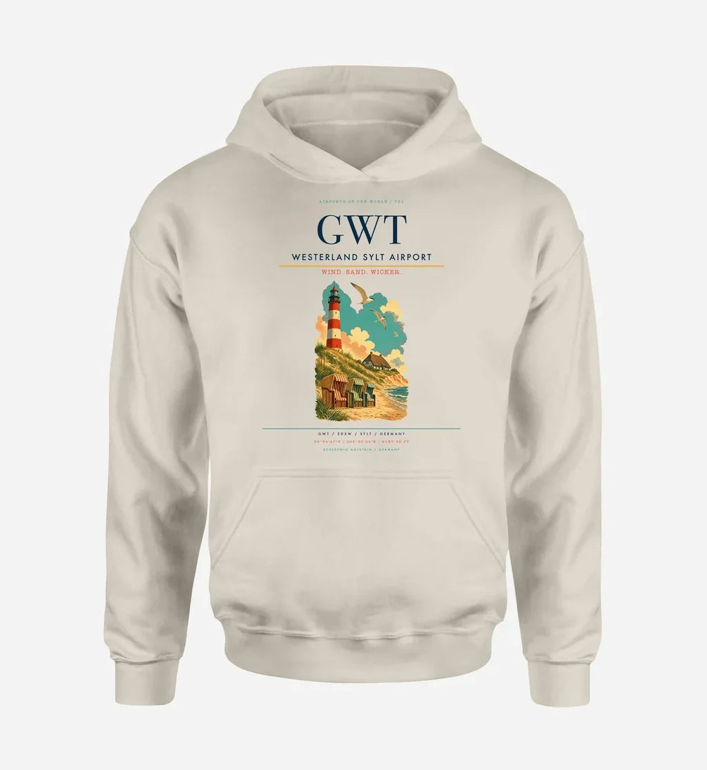 Westerland Sylt Airport (GWT) design on khaki hoodie single-side print