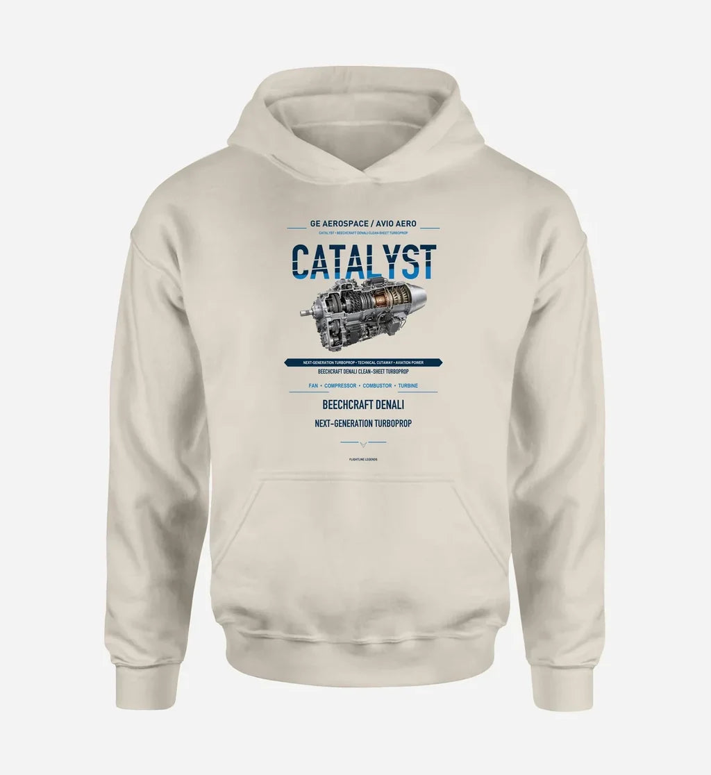 CATALYST design on khaki hoodie single side