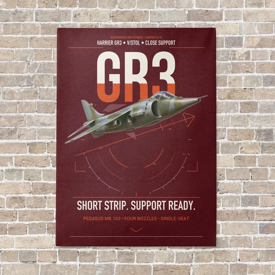 Hawker Siddeley Harrier GR3 vertical canvas print - no frame - dark red background