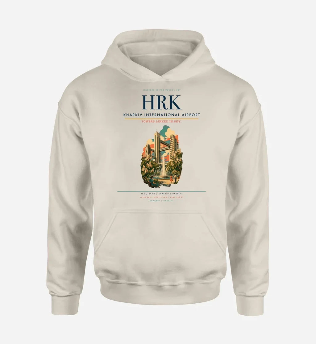 Kharkiv International Airport (HRK) design on khaki hoodie single-side print