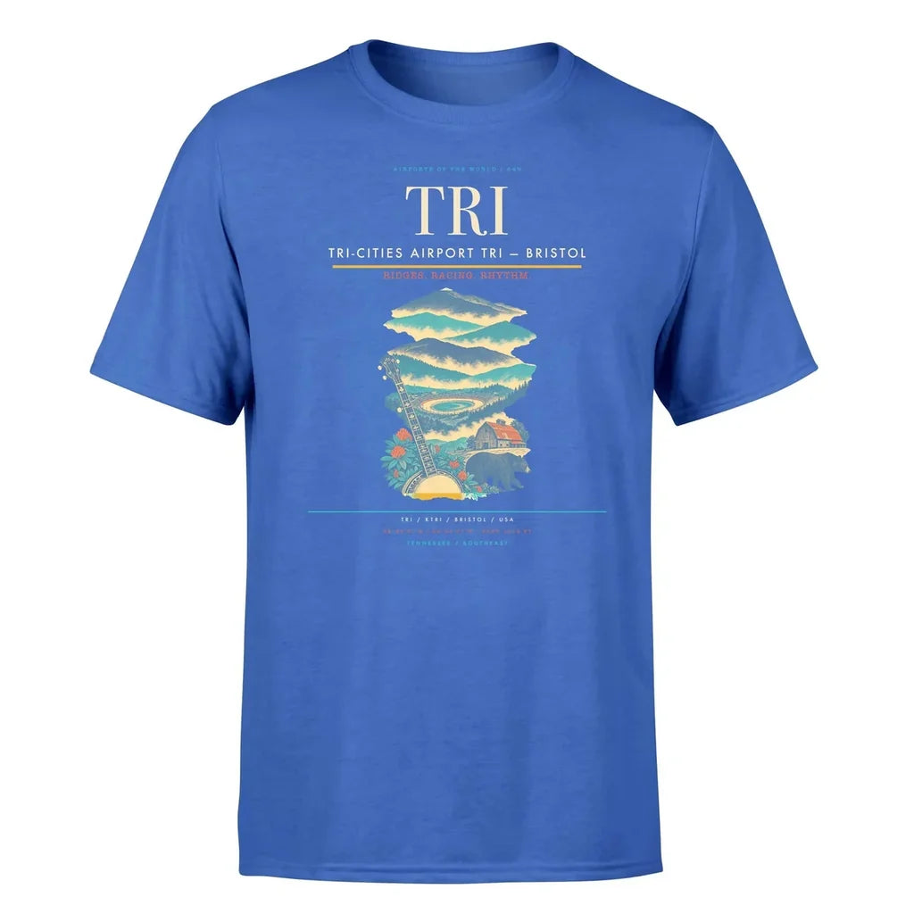 Tri-Cities Airport (TRI) T-Shirt single-side front print in Blue | tri-cities-airport-tri-double-side-t-shirt