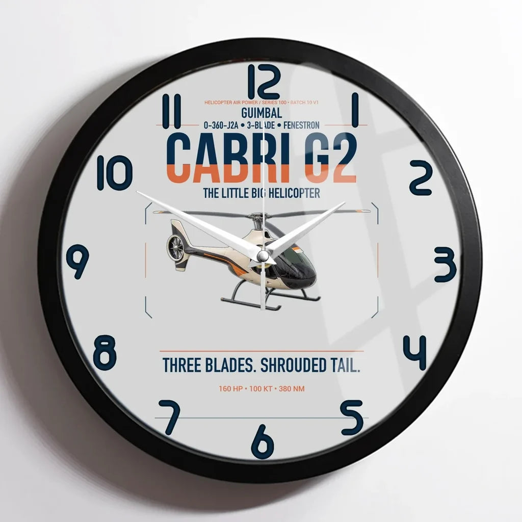 Guimbal Cabri G2 design on light gray framed wall clock