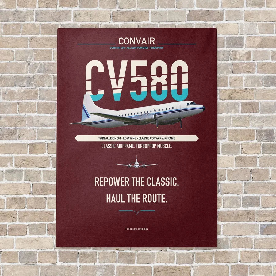 Convair 580 vertical canvas print - no frame - dark red background