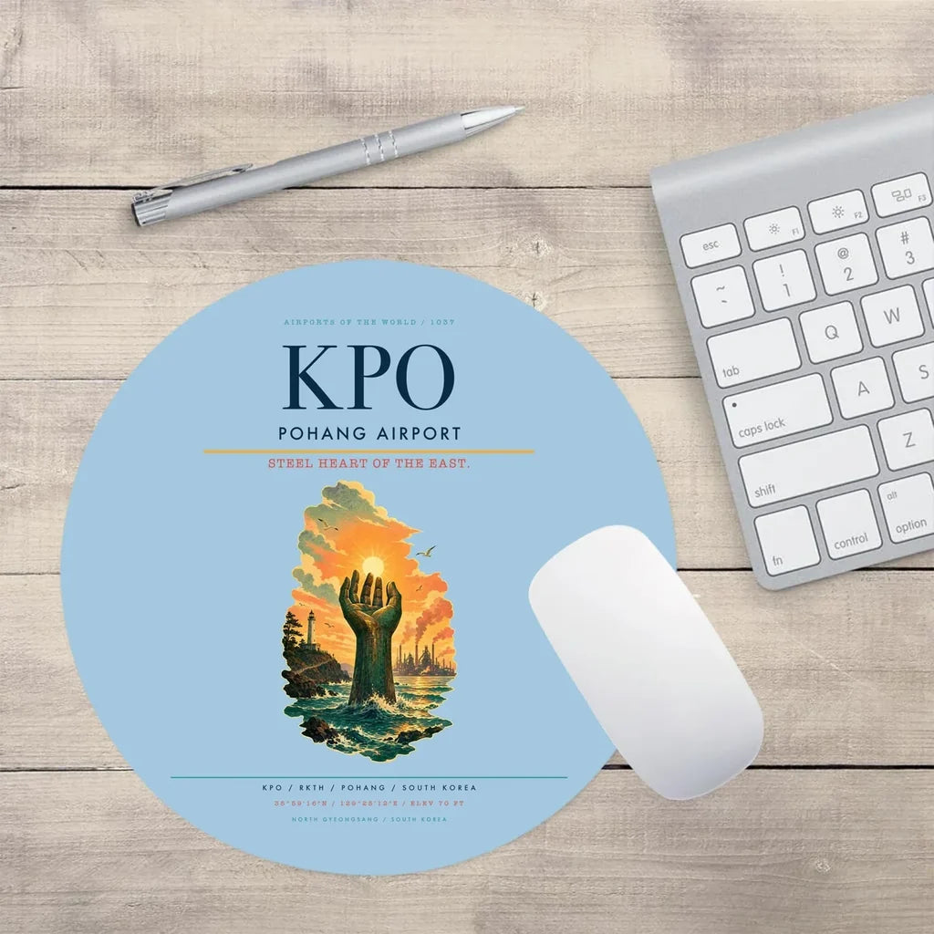 Pohang Airport (KPO) design on light blue round mouse pad