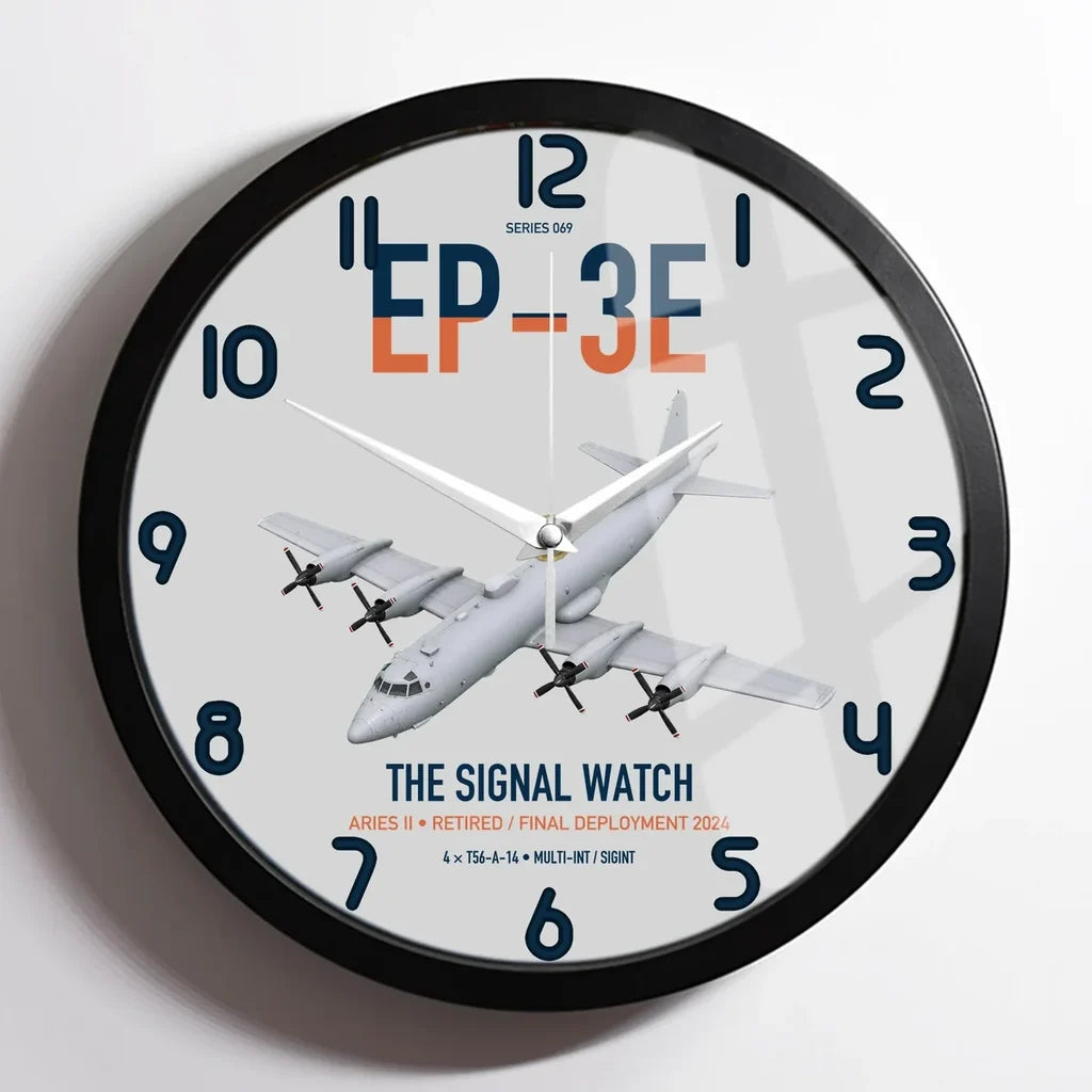 EP-3E ARIES II design on light gray framed wall clock