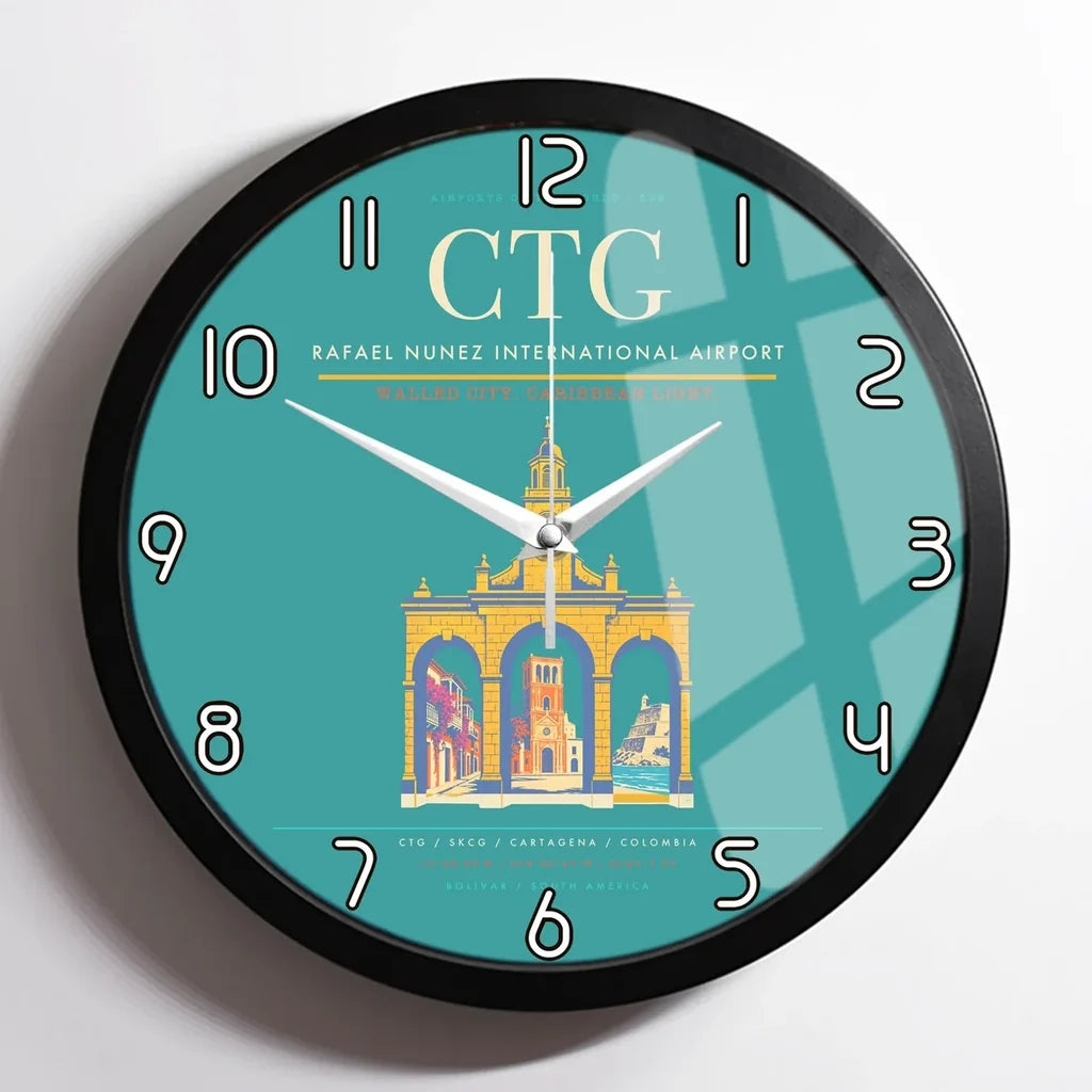 Rafael Nunez International Airport CTG Wall-Clock Framed - Turquoise