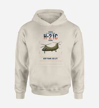 Thumbnail for Piasecki H-21C Shawnee design on khaki double-side hoodie, single-side print