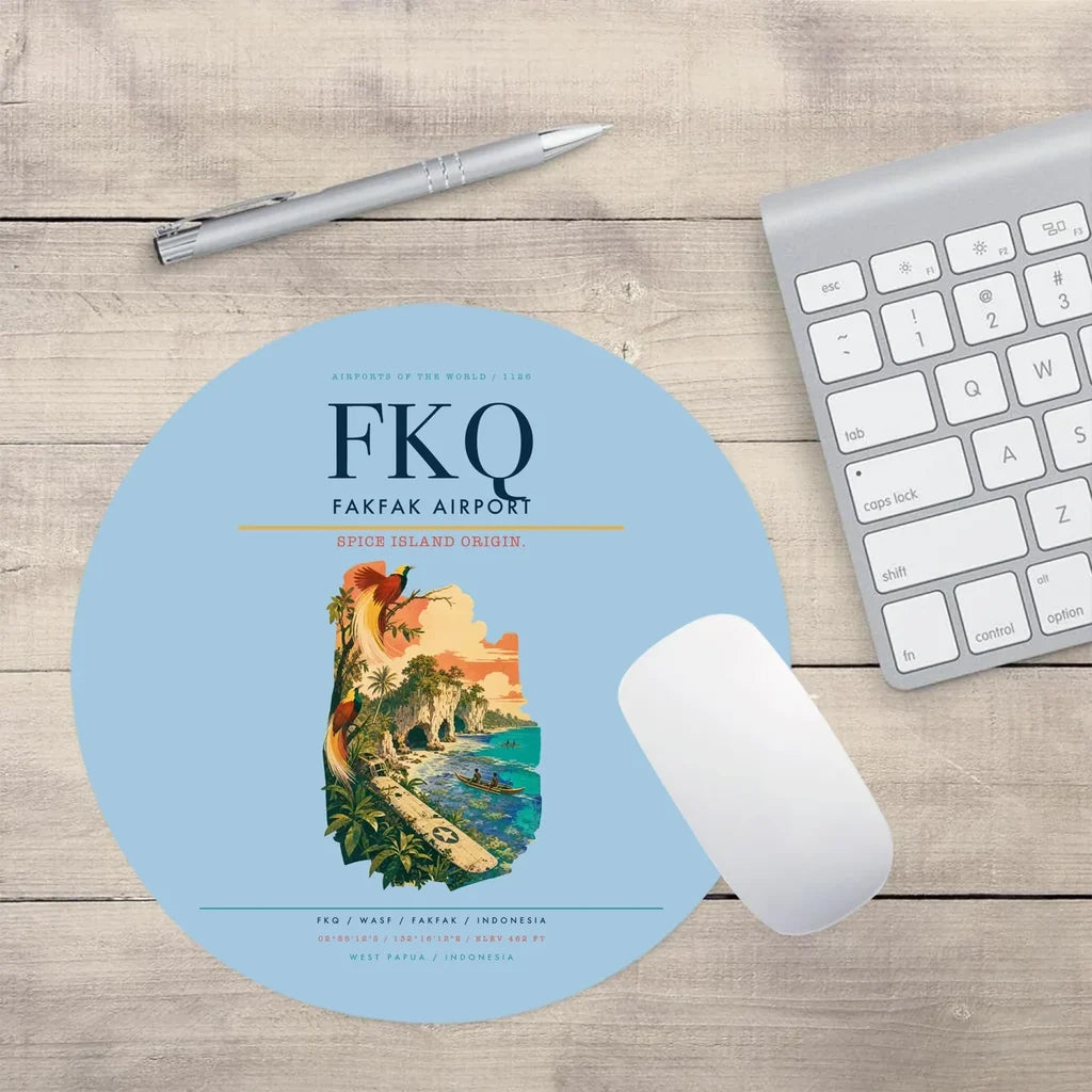 Fakfak Airport (FKQ) design on light blue round mouse pad
