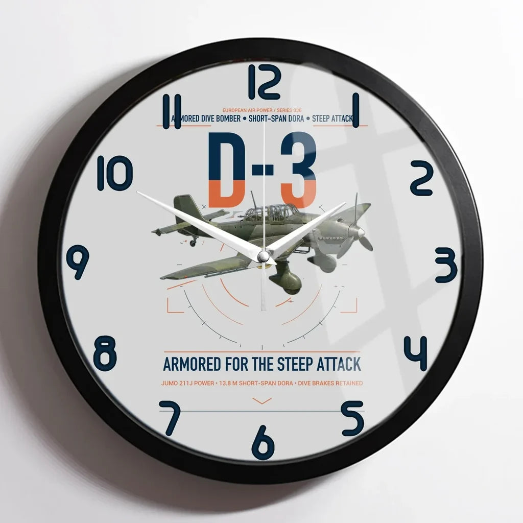 Junkers Ju 87D-3 design on light gray framed wall clock