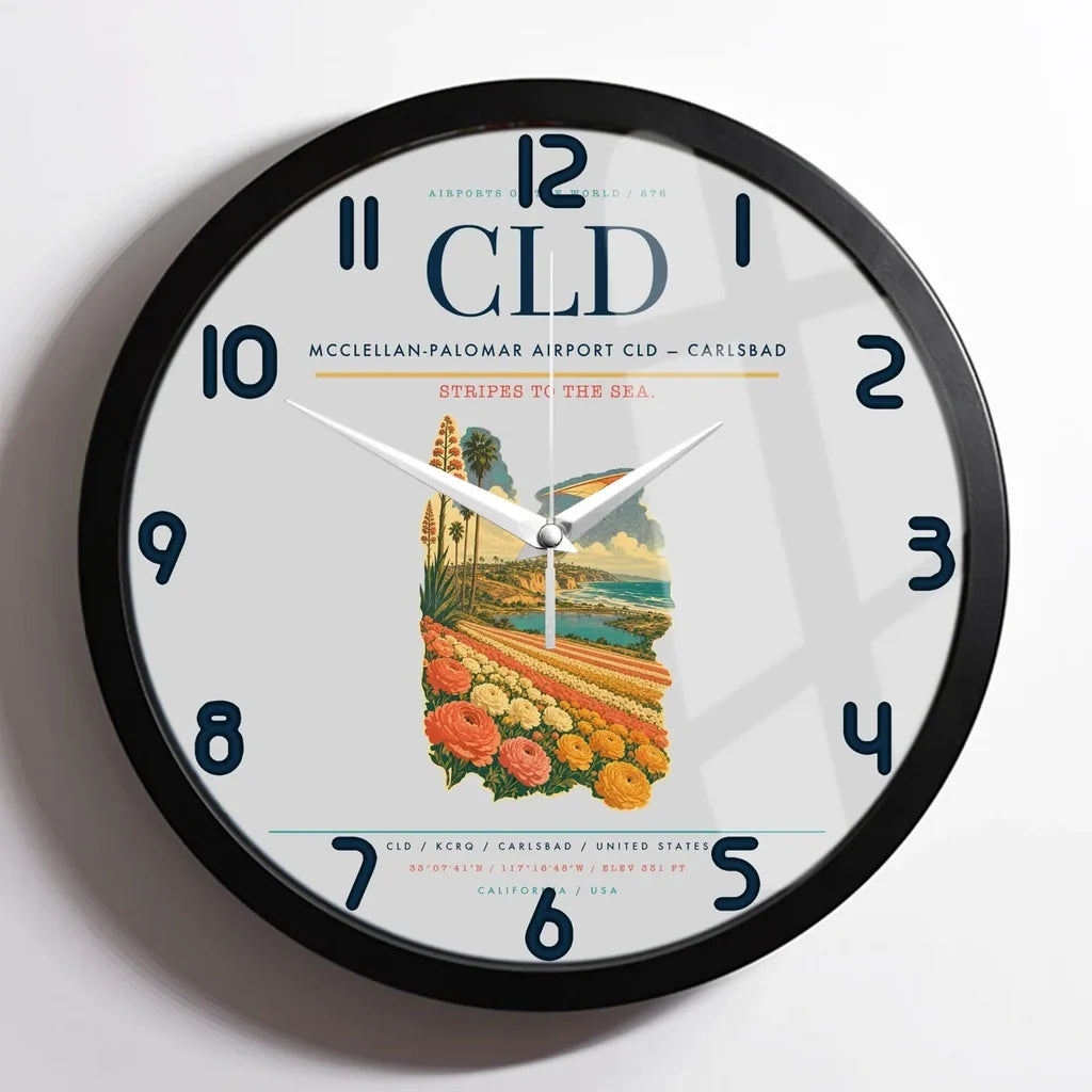 McClellan-Palomar Airport (CLD) design on light gray framed wall clock
