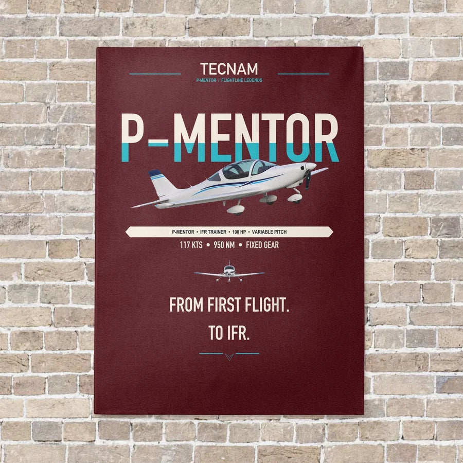 Tecnam P-Mentor vertical canvas print - no frame - dark red background