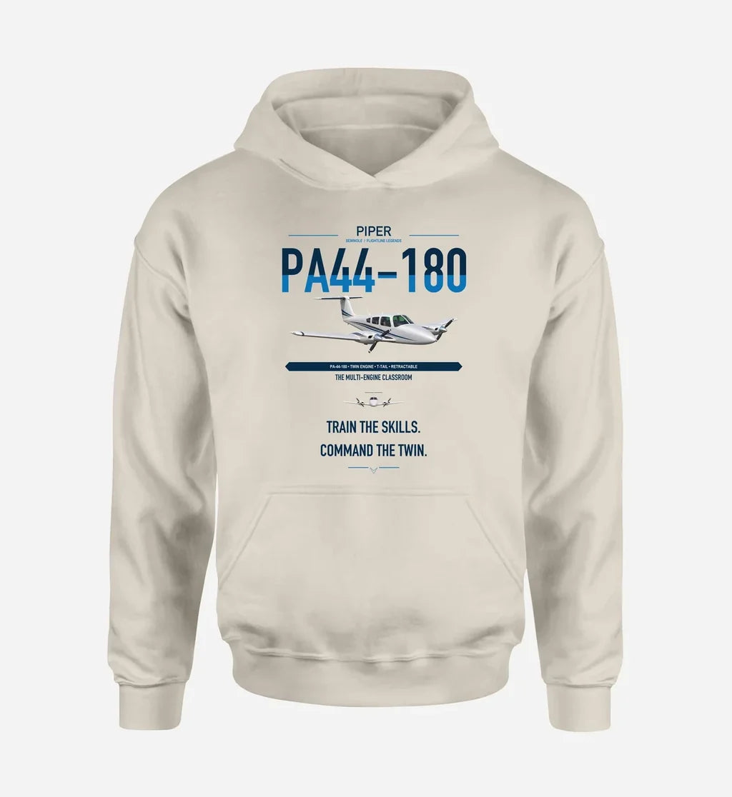 Piper PA-44-180 Seminole design on khaki double-side hoodie, single-side print