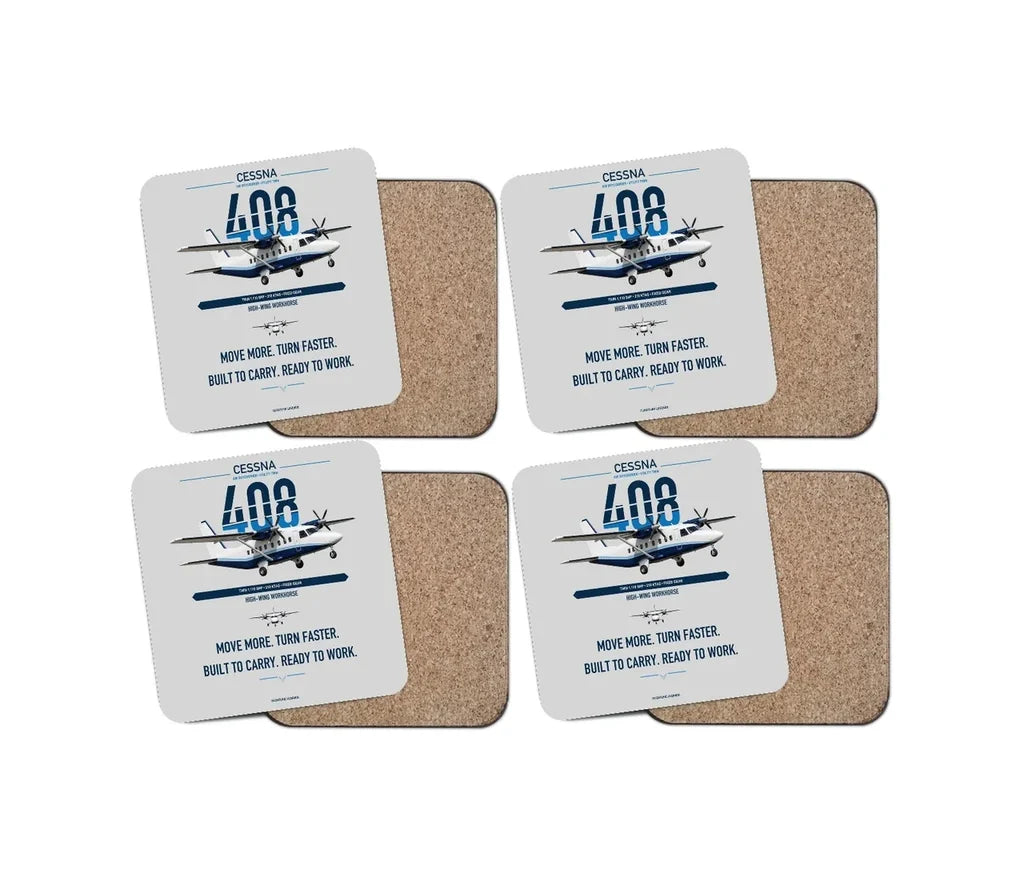 Cessna 408 SkyCourier design on light gray 4 pieces set coaster