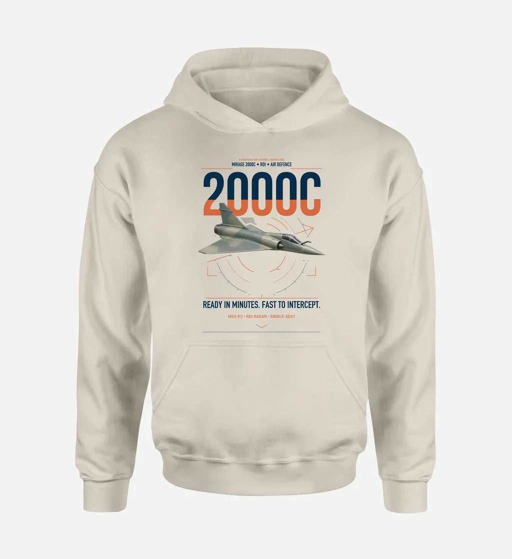 Dassault Mirage 2000C RDI design on khaki double-side hoodie, single-side print