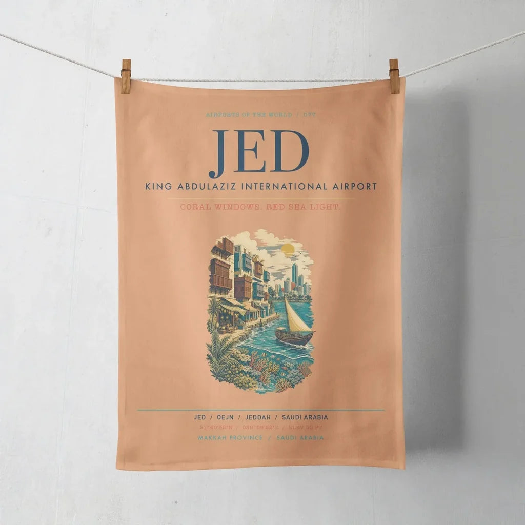 Jeddah King Abdulaziz International Airport (JED) design on orange towel