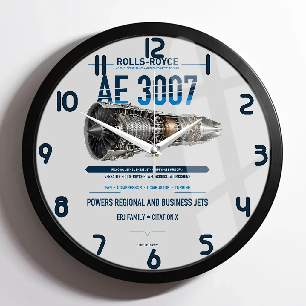 AE 3007 design on light gray framed wall clock
