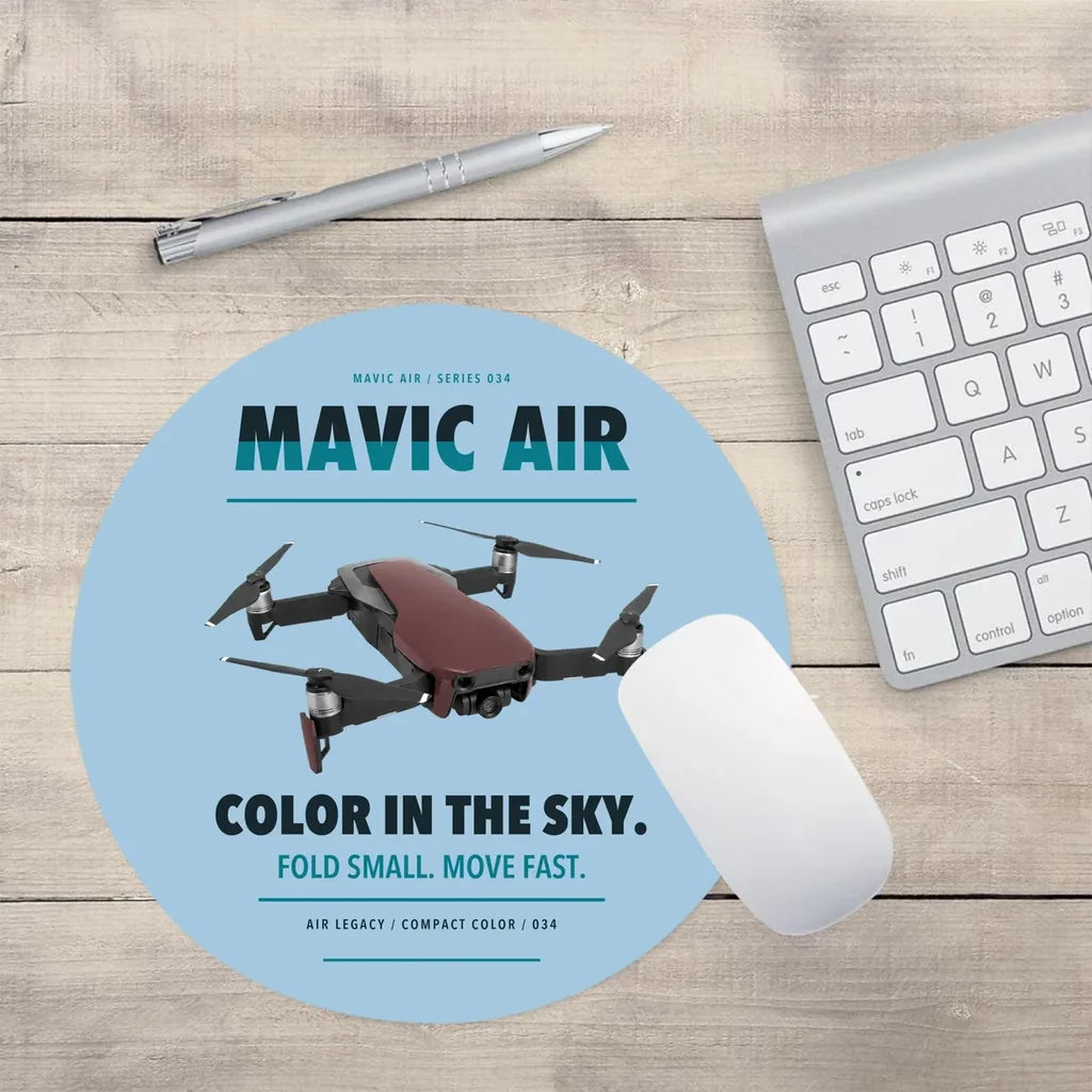 DJI Mavic Air design on light blue round mouse pad