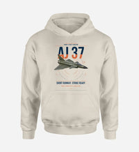 Thumbnail for Saab AJ 37 Viggen design on khaki double-side hoodie, single-side print