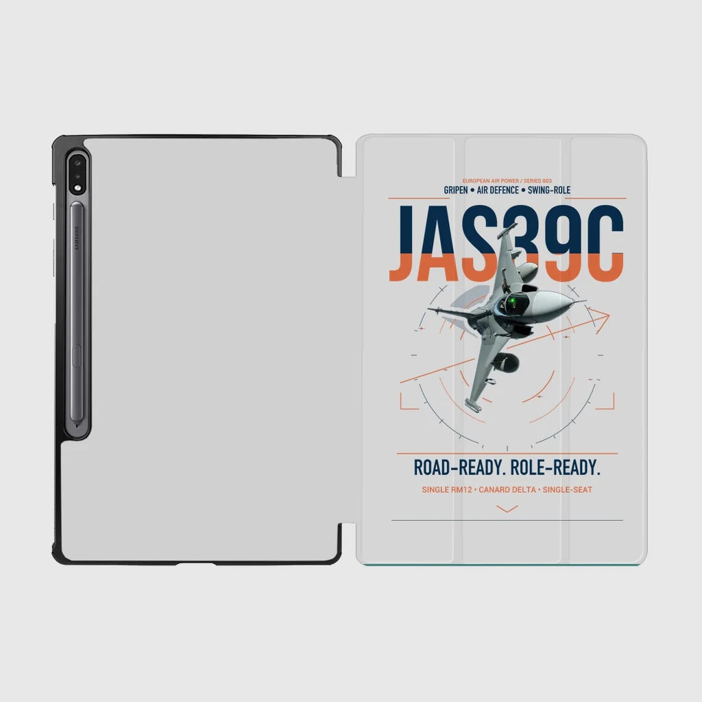 Saab JAS 39C Gripen design on light gray samsung tablet tablet case