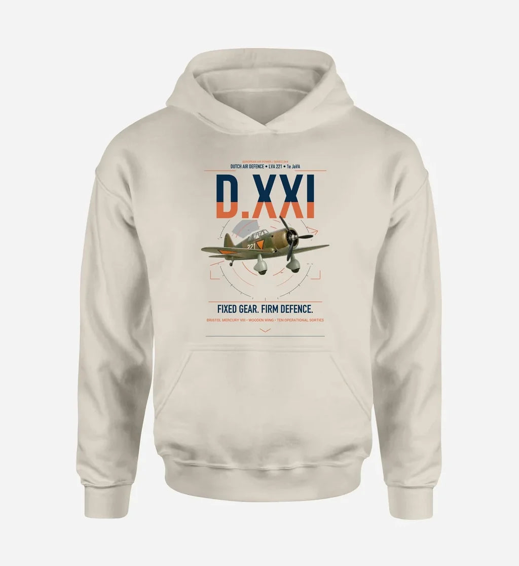 Fokker D.XXI — Dutch LVA aircraft 221 design on khaki double-side hoodie, single-side print