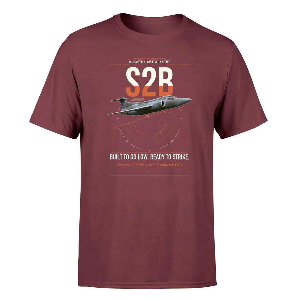 Blackburn Buccaneer S2B design on dark red t-shirt, single-side print