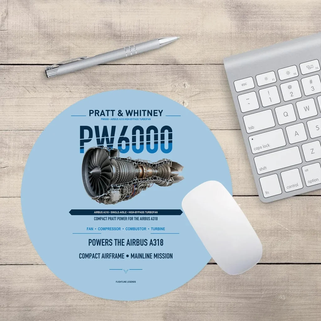 PW6000 design on light blue round mouse pad