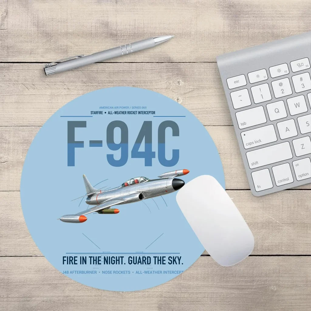 F-94C Starfire design on light blue round mouse pad