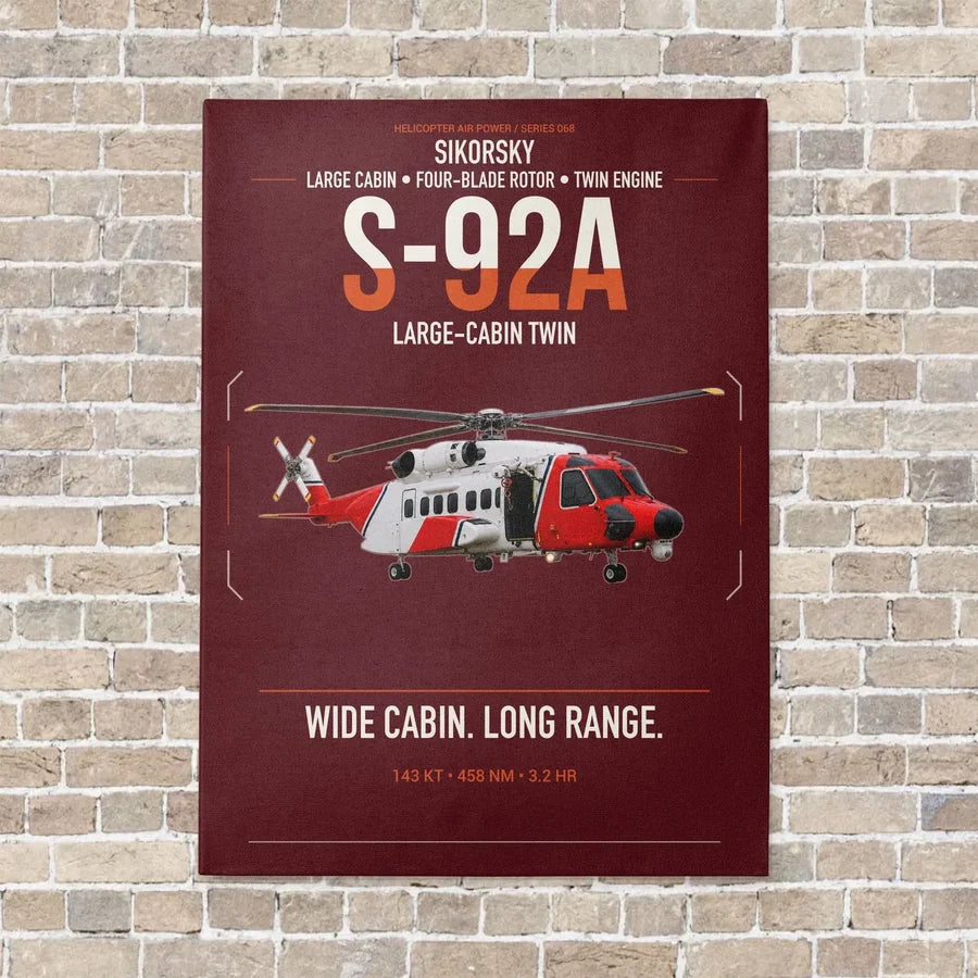 Sikorsky S-92A vertical canvas print - no frame - dark red background