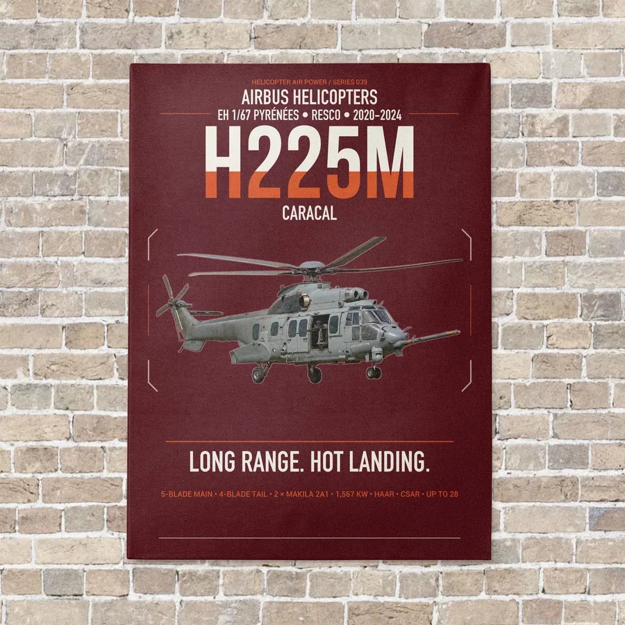 Airbus Helicopters H225M Caracal vertical canvas print - no frame - dark red background