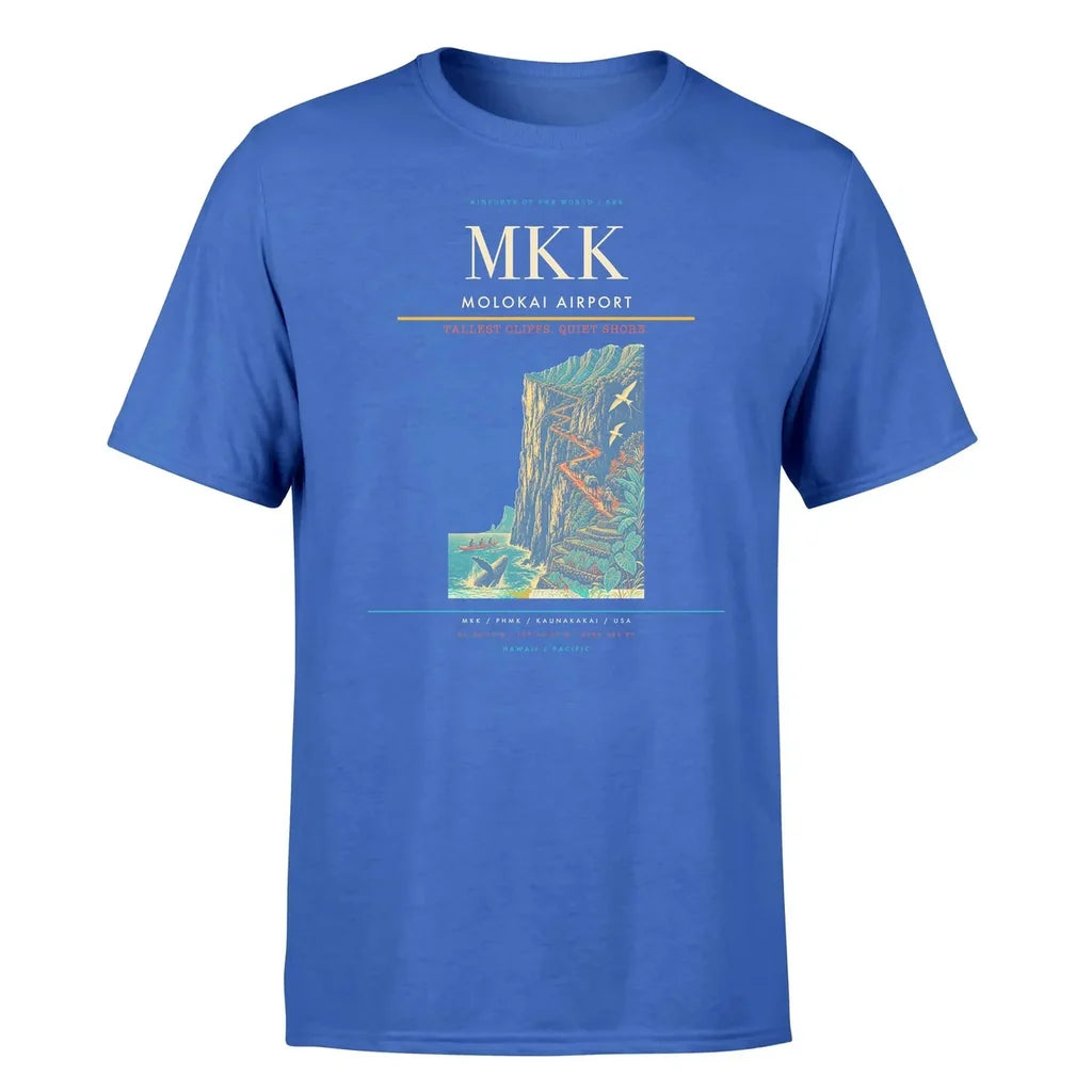 Molokai Airport (MKK) T-Shirt single-side front print in Blue | molokai-airport-mkk-double-side-t-shirt
