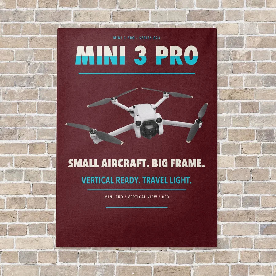 DJI Mini 3 Pro vertical canvas print - no frame - dark red background