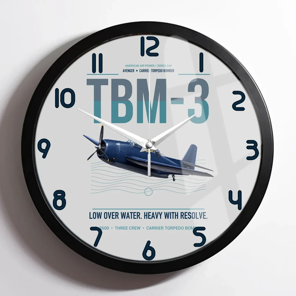 TBM-3 Avenger design on light gray framed wall clock