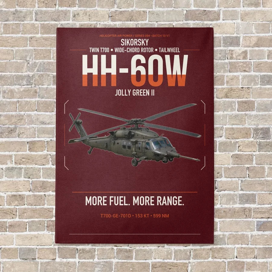 Sikorsky HH-60W Jolly Green II vertical canvas print - no frame - dark red background